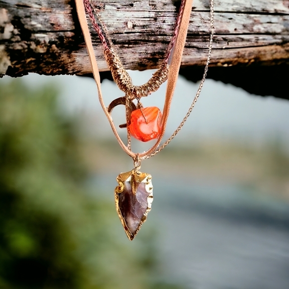 🆕️ Indian 🫶 Carnelian Brown Agate Artisanal Layered Necklace - Picture 5 of 8